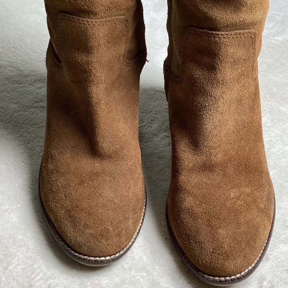 Steve Madden Palisade Tan Suede Over The Knee Tall Boots Stacked Block Heel